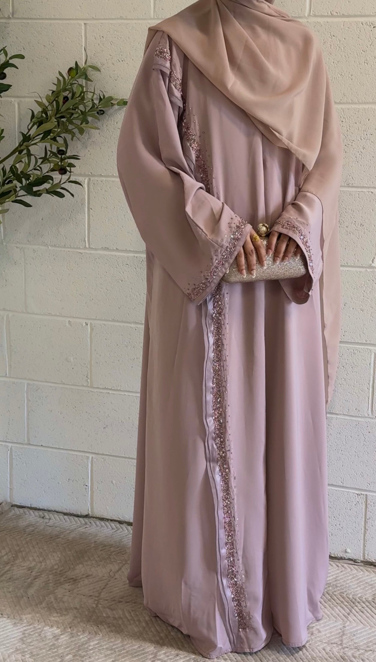Zeenat-Three-piece Abaya Set-Pink