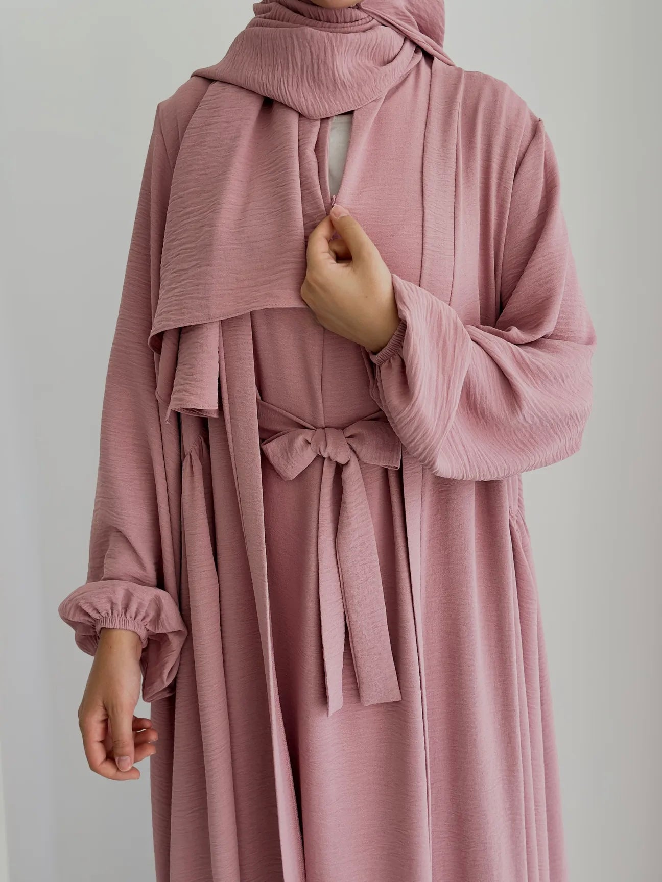 Aamina-Four-Piece Abaya Set- Pink
