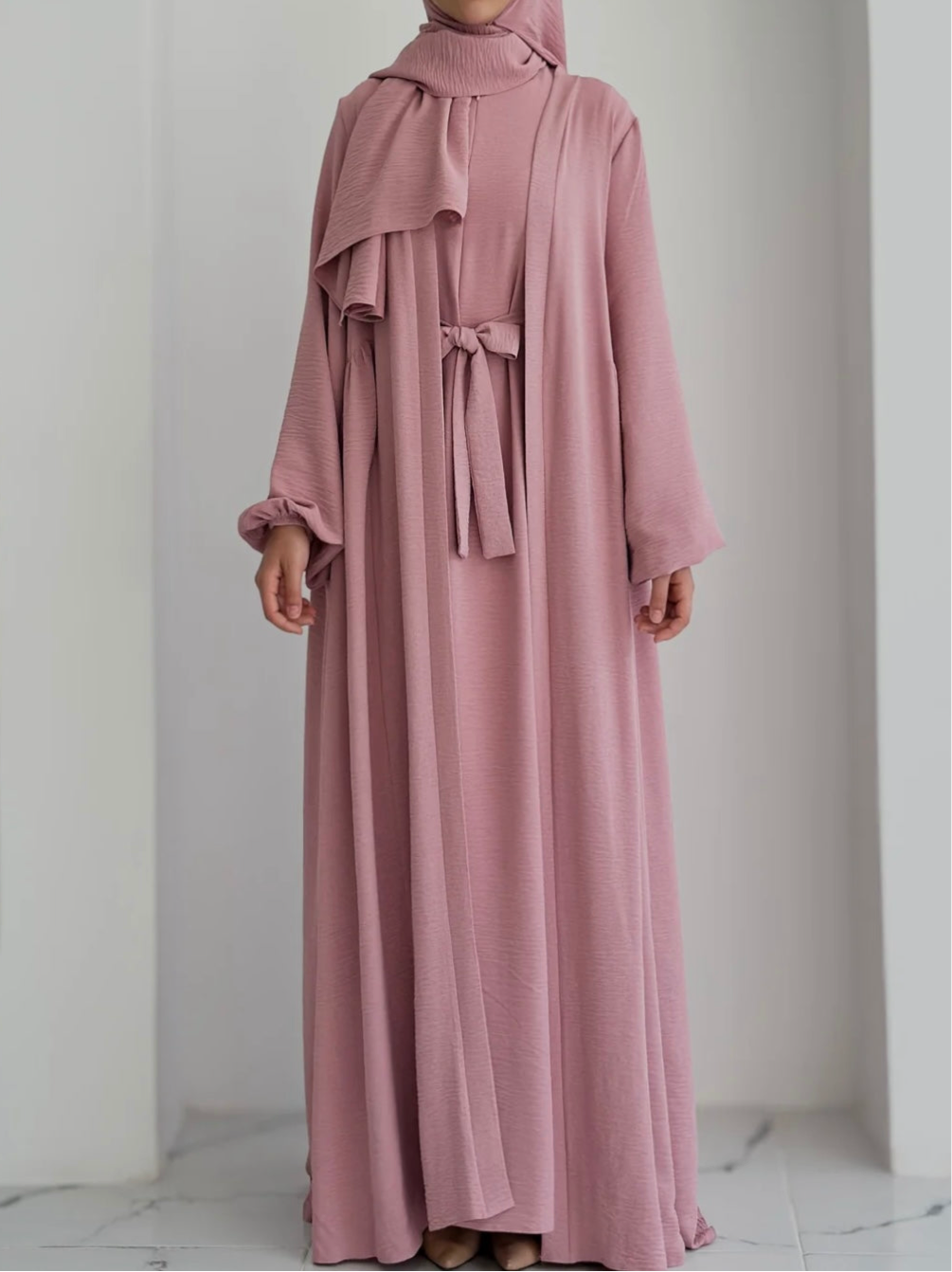 Aamina-Four-Piece Abaya Set- Pink