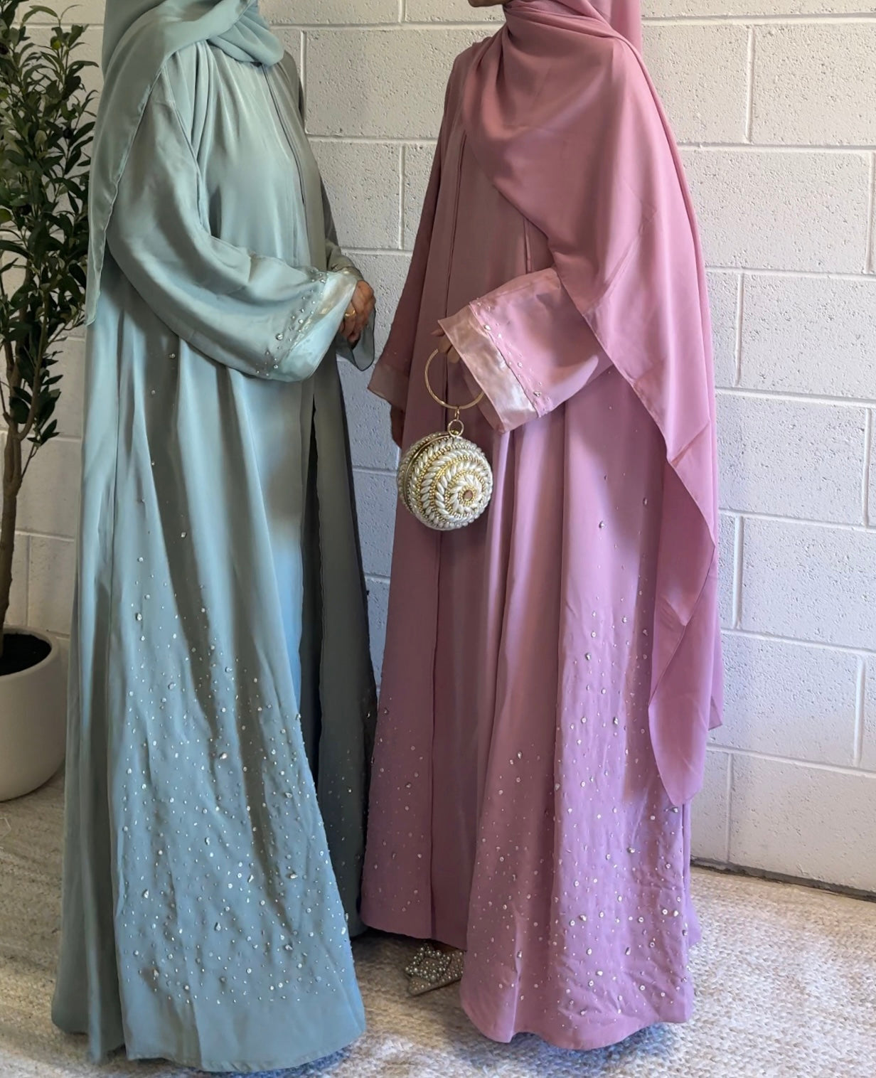 Sahar-Three Piece Abaya Set-Pink