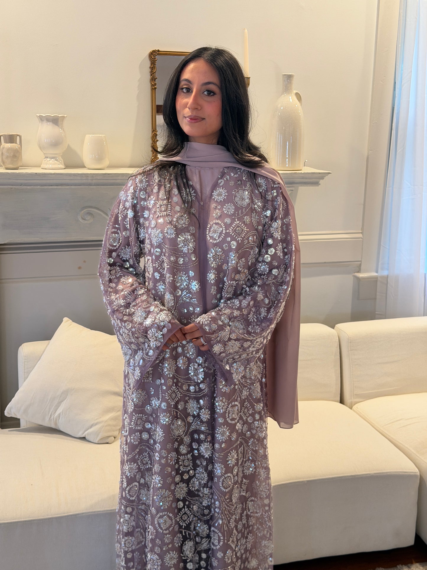 Roya-Heavily embellished-Abaya Set-Dusty Mauve