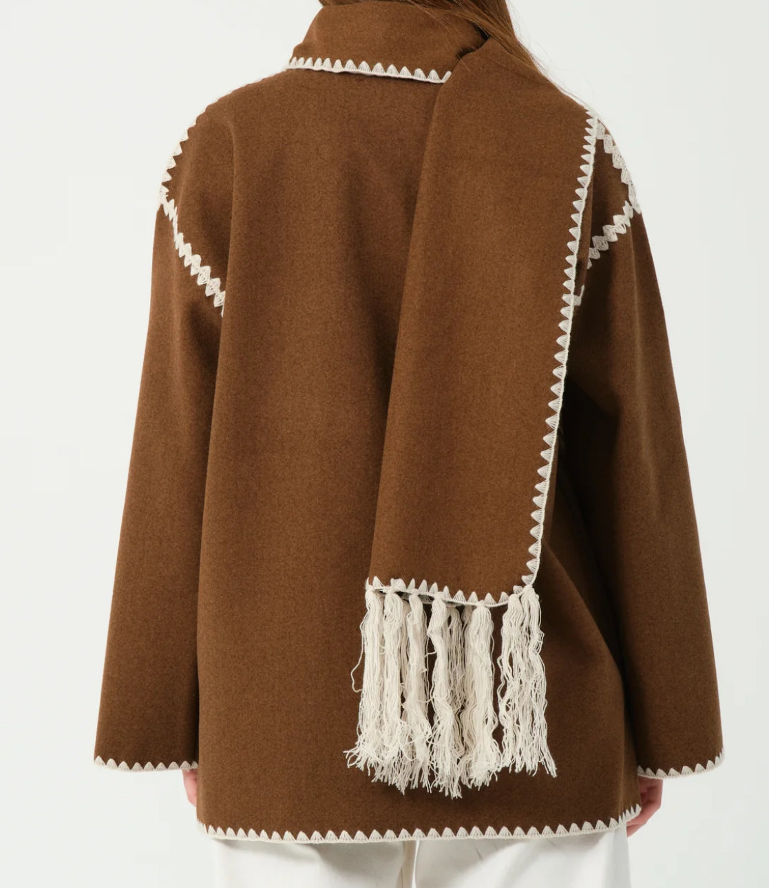 Crochet and Tassel Scarf Jacket-Brown