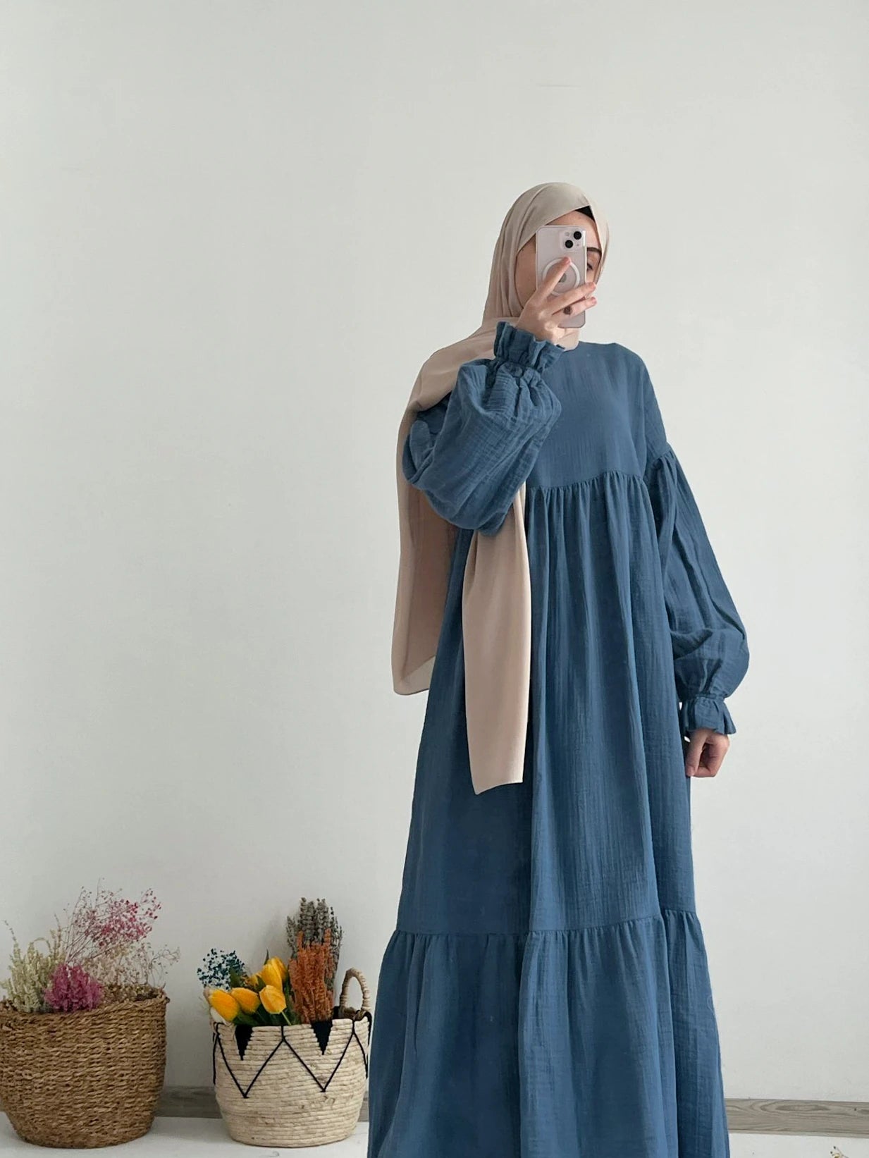 Muslin Maxi Dress-Steel Blue Tabassumscloset Muslin Maxi Dress-Steel Blue Tabassumscloset
