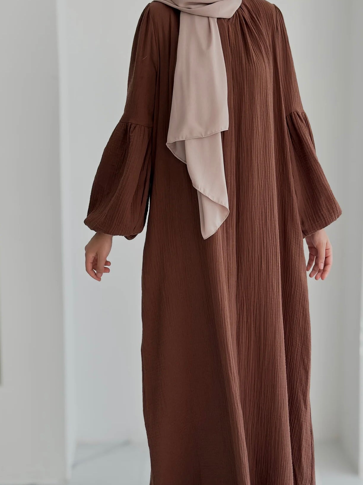 Fahri-Organic Muslin Dress-Brown