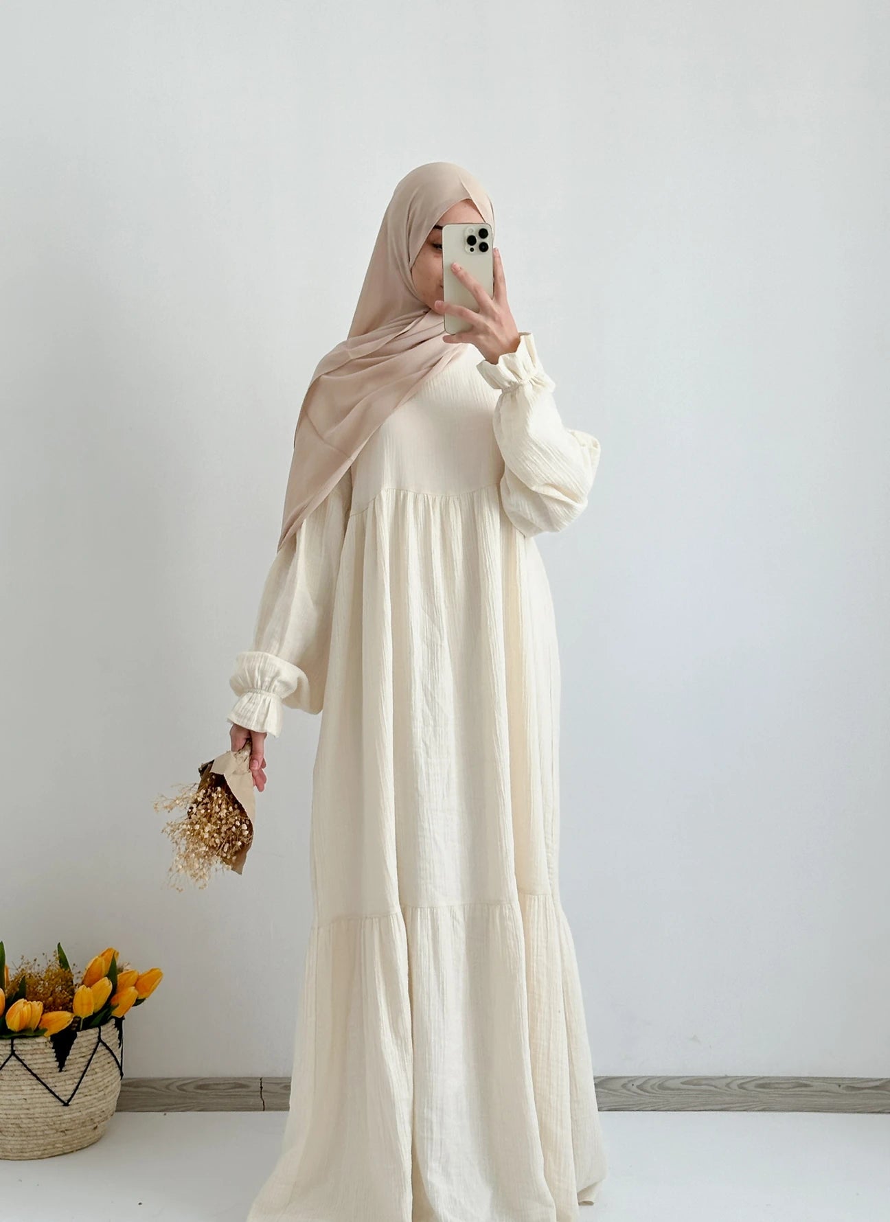 cream dress with hijab N.S NEVA STYLE Beaded Brown Hijab Evening Dress 51621Kh