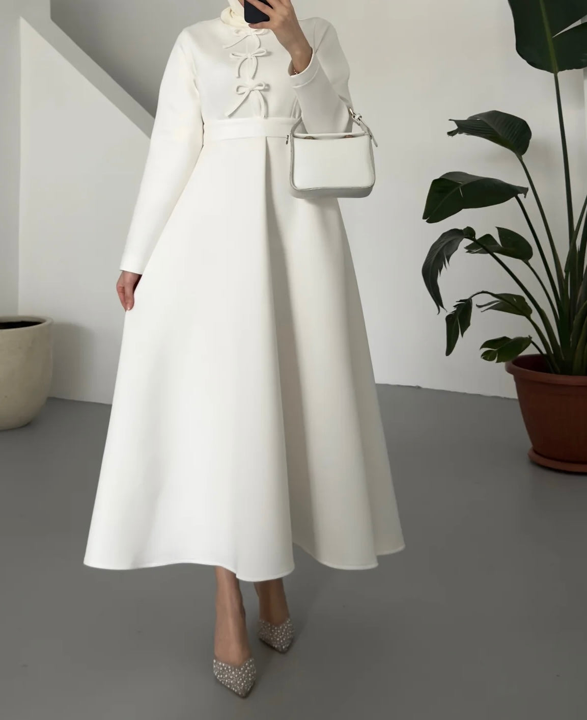 Aylin-Winter Scuba Dress-White