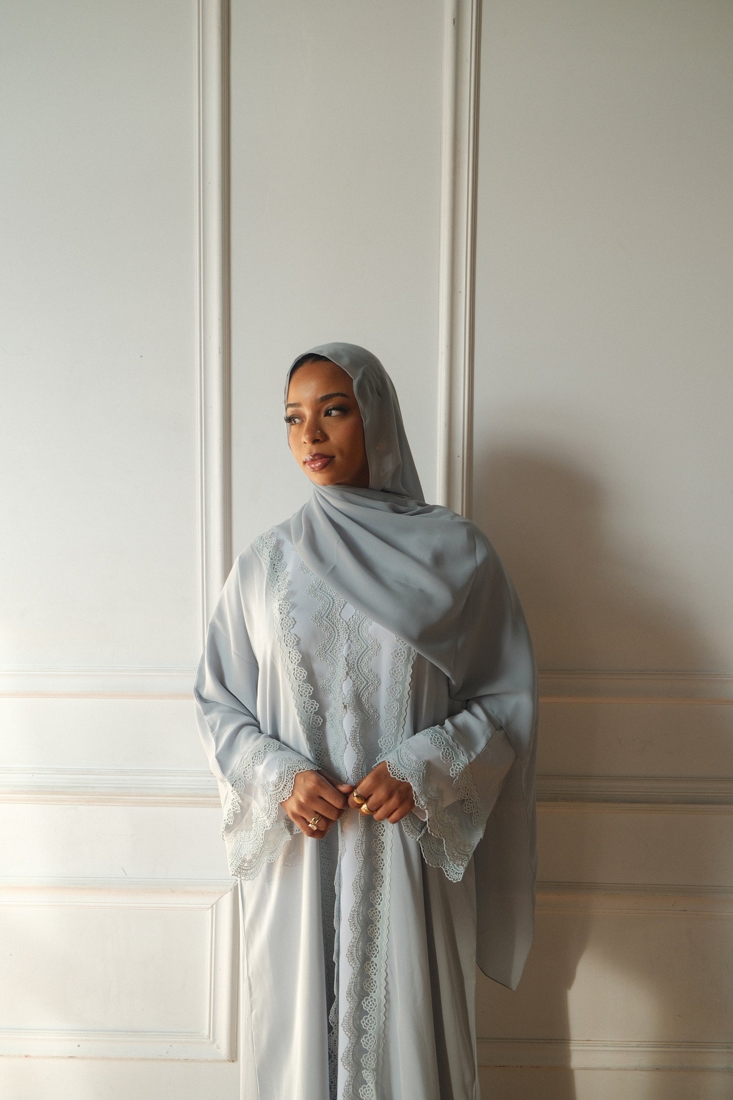 Afrin-Three Piece Lace-Abaya set-Powder Blue