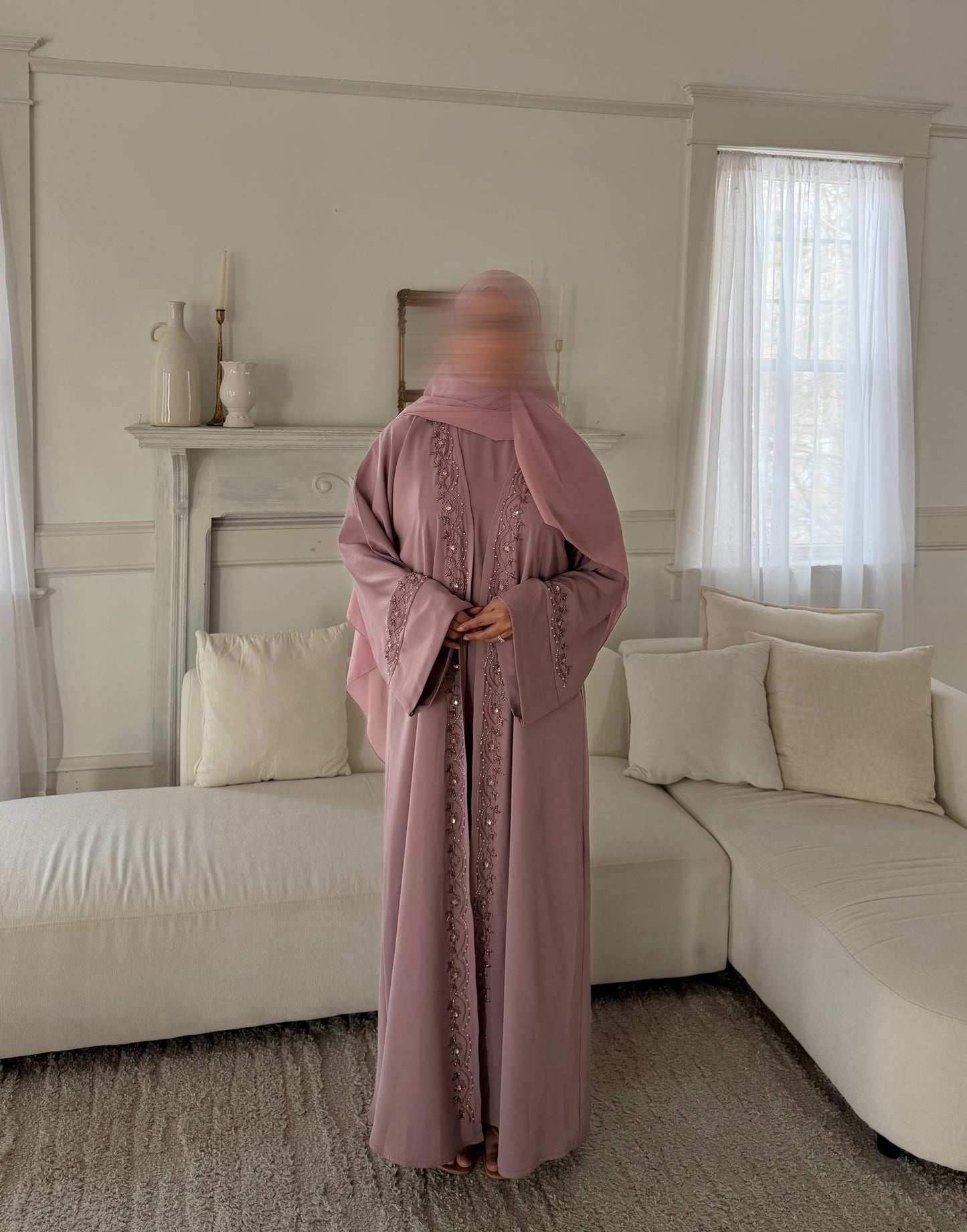 Inaya-Handwork Four-piece-Abaya set-Dusty pink