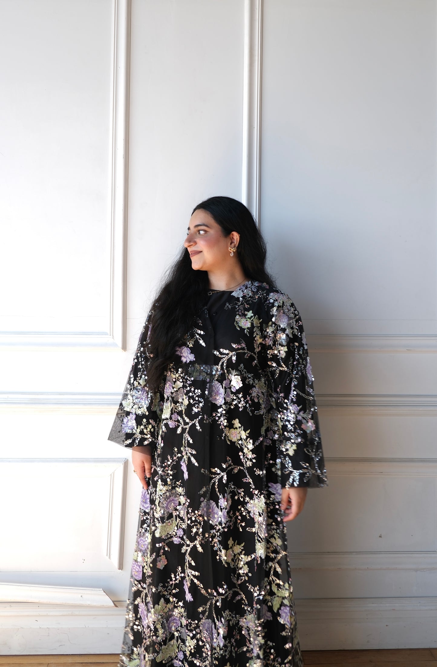 Nouri-Heavy Flower Work-Black Abaya Set