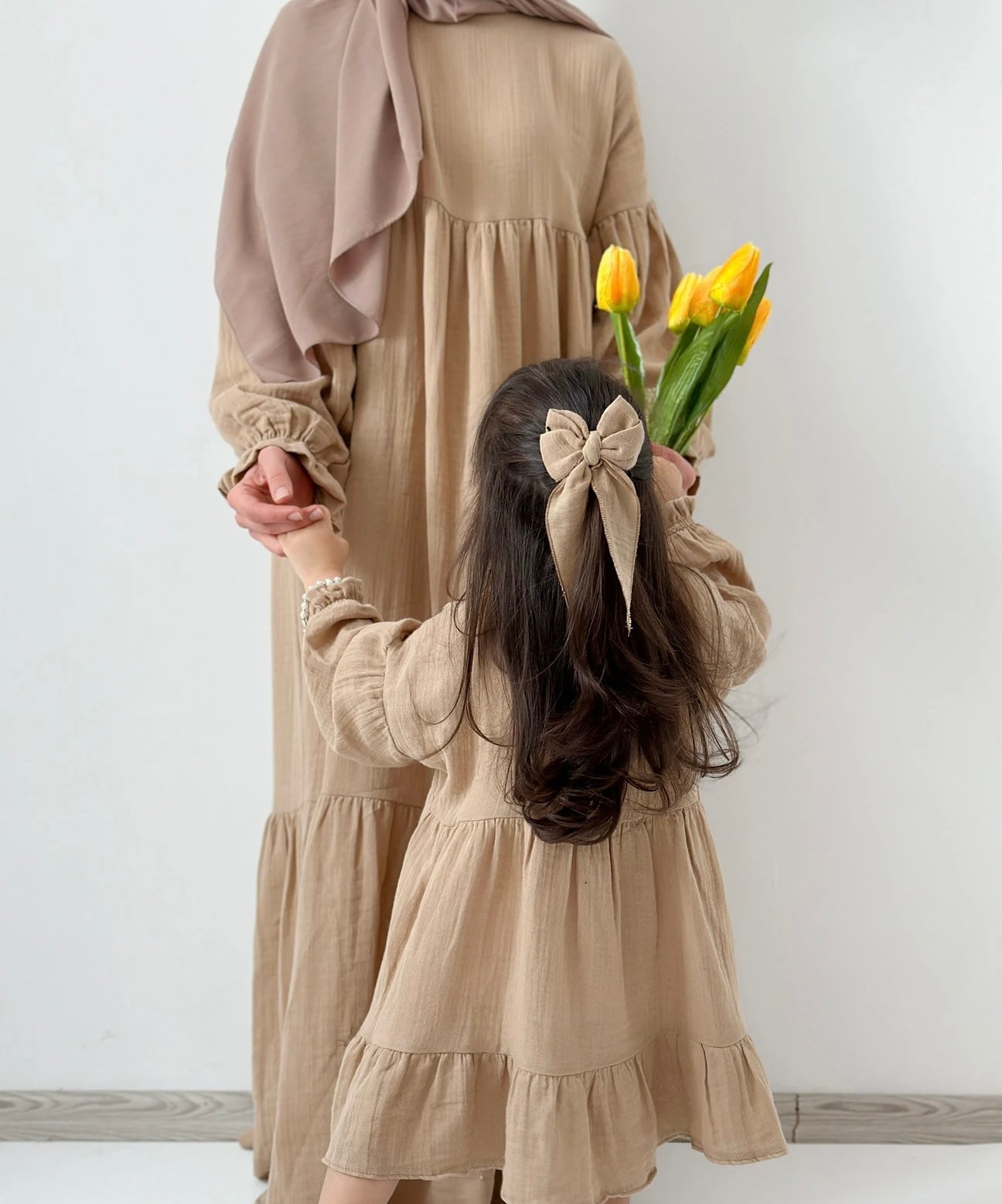 Baby Girl Dress+Bow-Tan