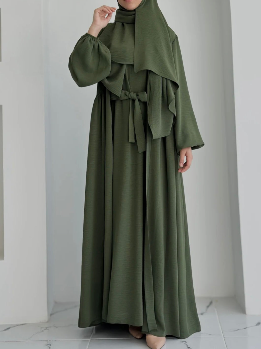 Aamina-Four-Piece Abaya Set- Olive