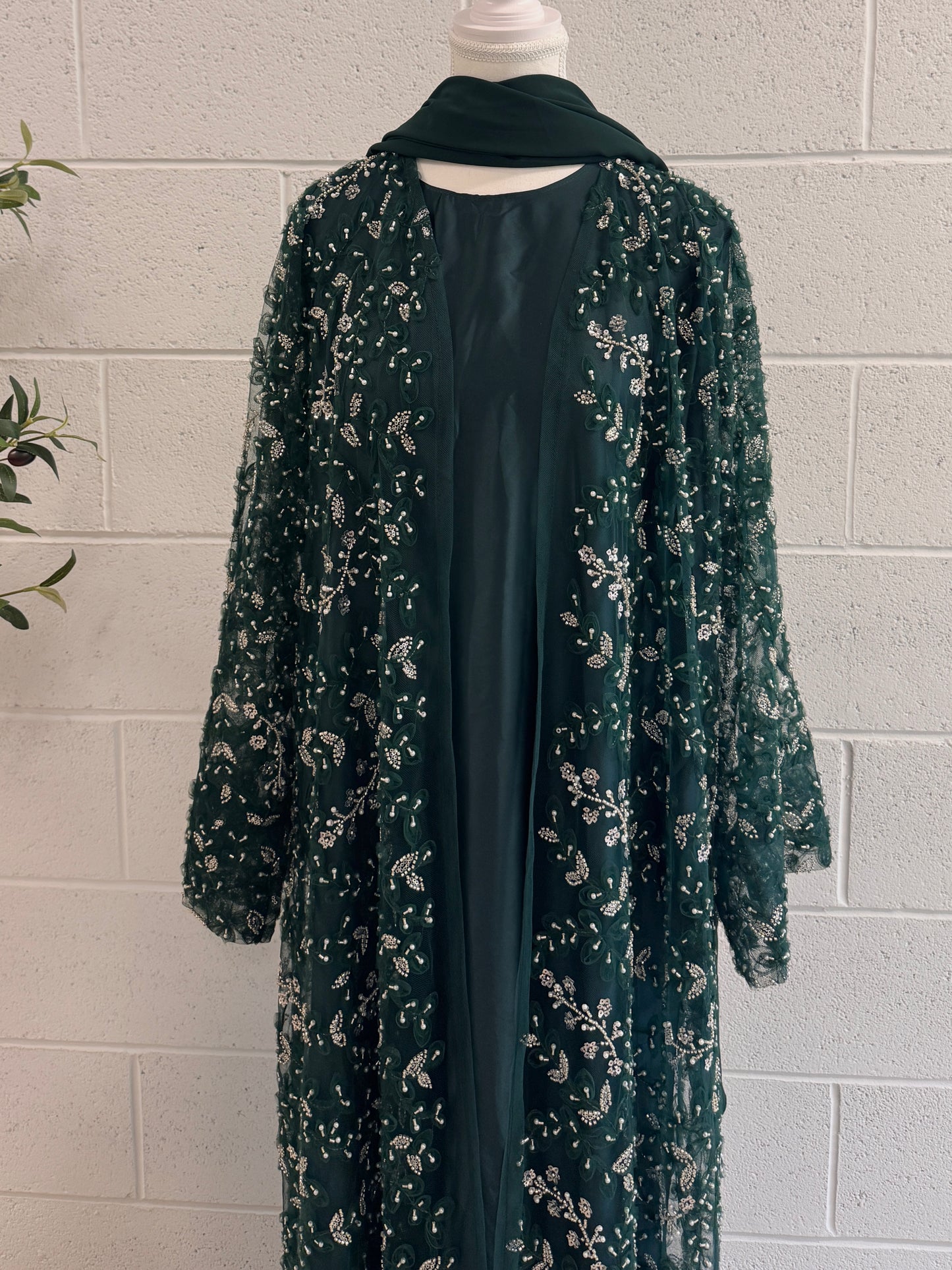 Malika-Heavy Stone Work-Dark Green