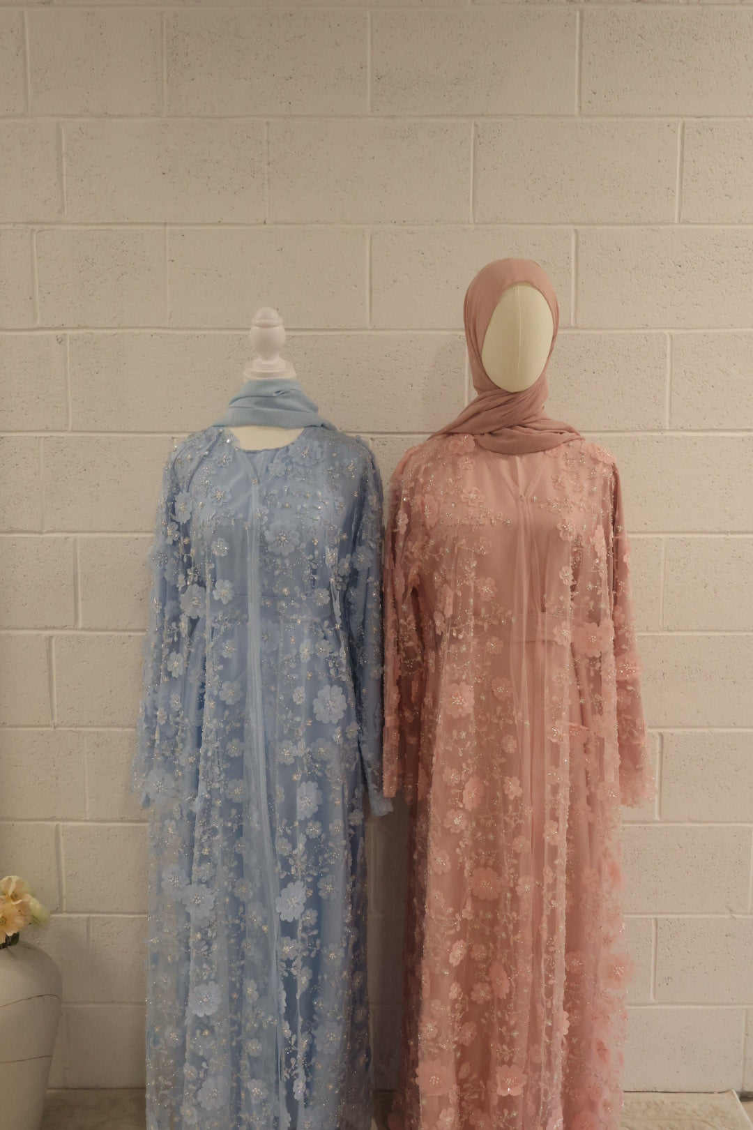 Malika-Heavy Work Flower Abaya - Baby Blue