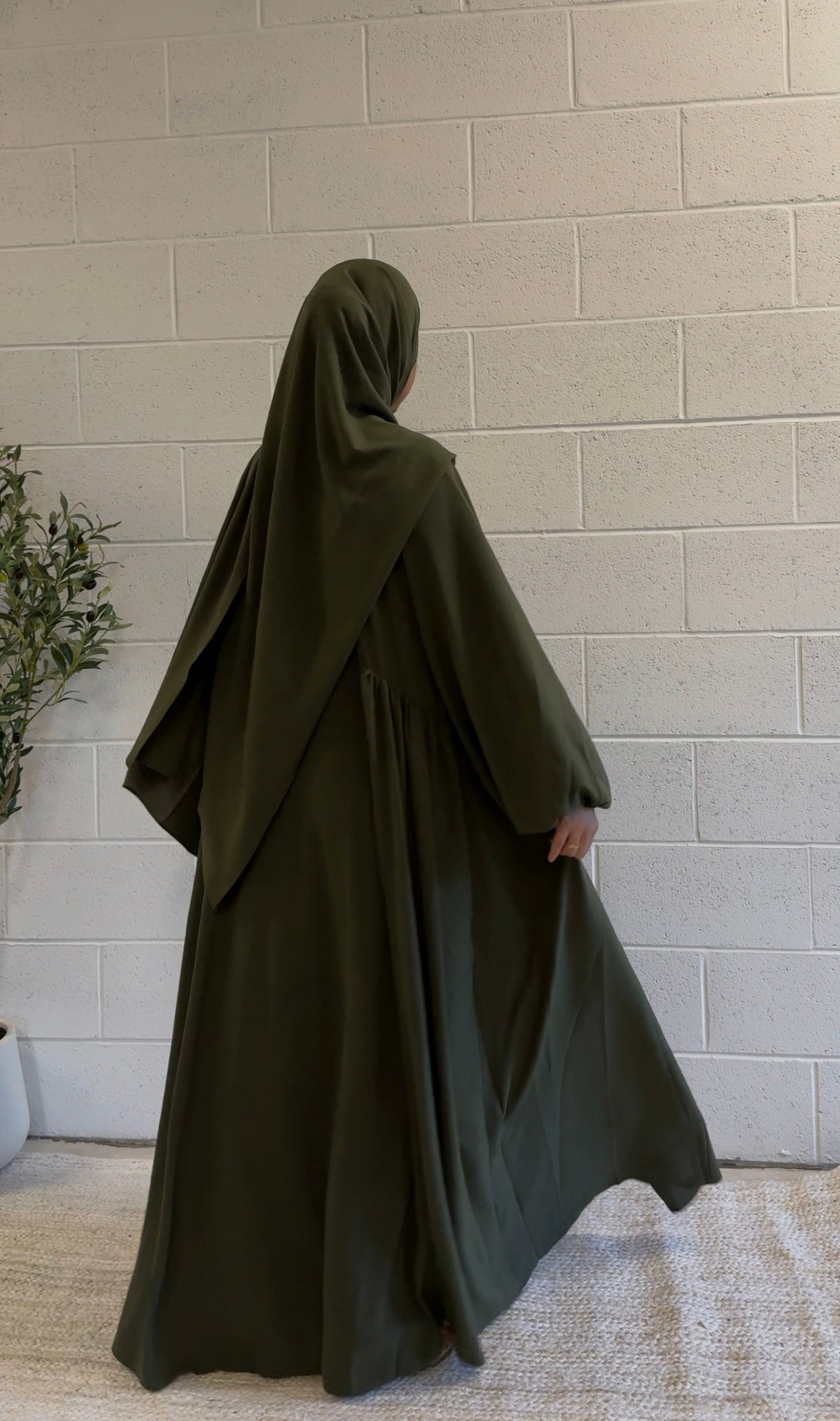 Aamina -Four-Piece Abaya Set-Dark Olive