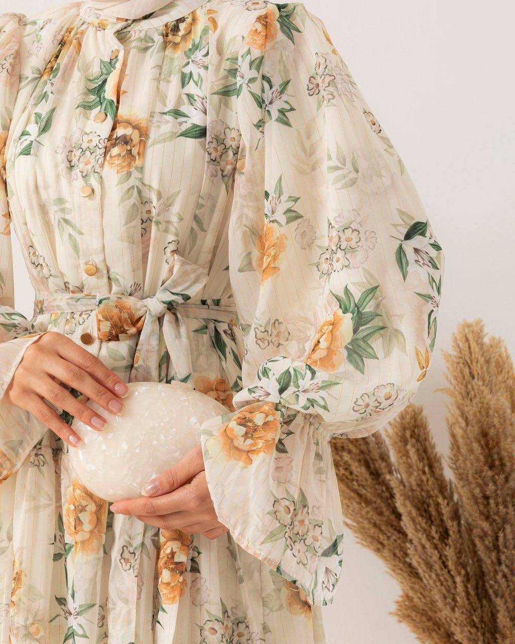 Floral Chiffon Maxi Dress-Orange Rose