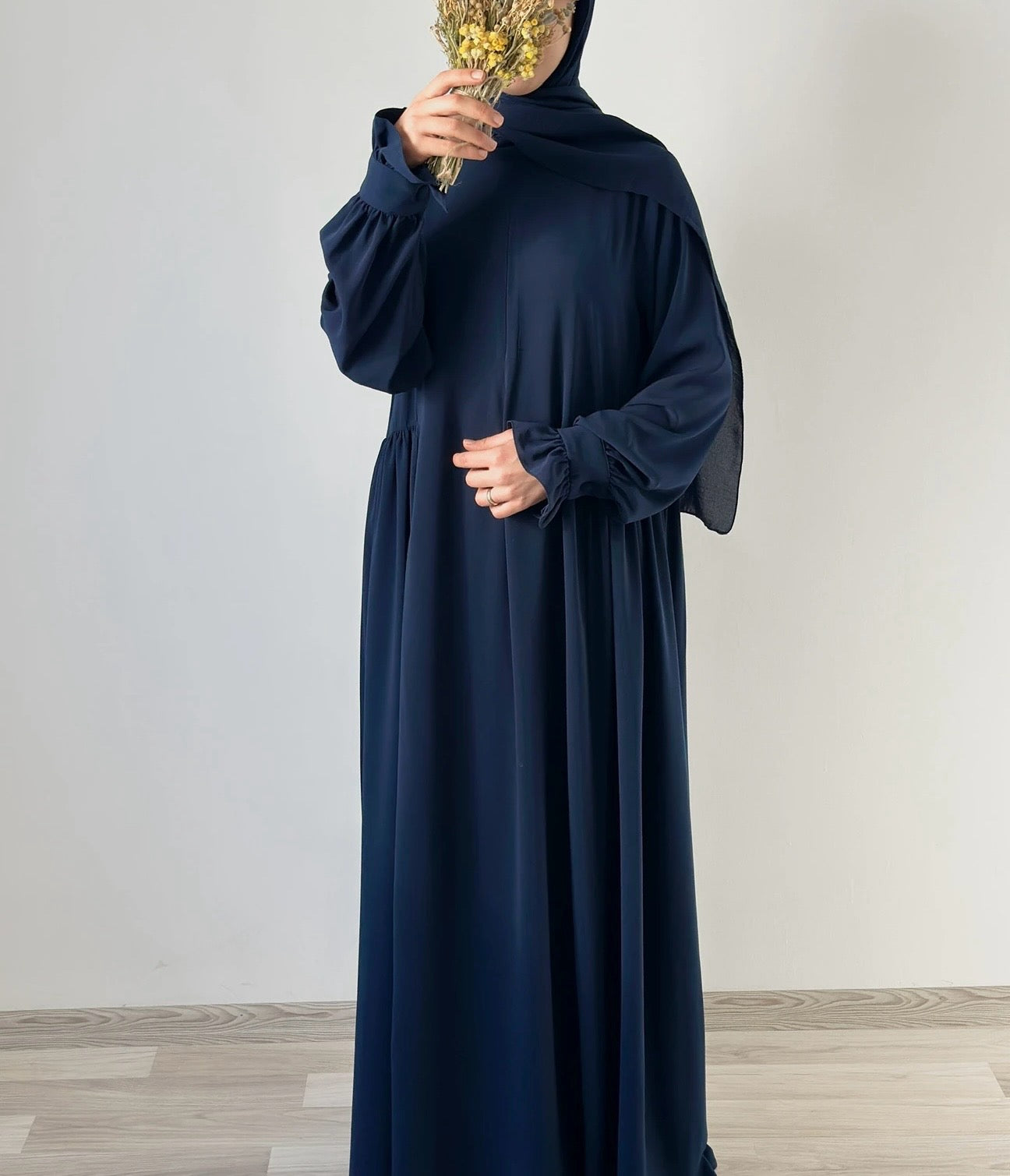 Maryam- Silk Dress+Khimar Set-Navy