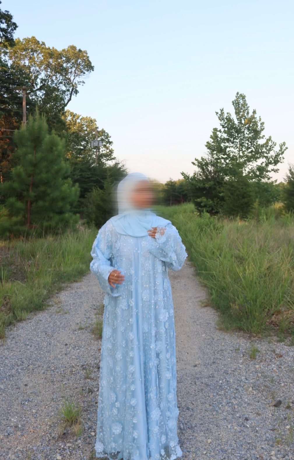Malika-Heavy Work Flower Abaya - Baby Blue