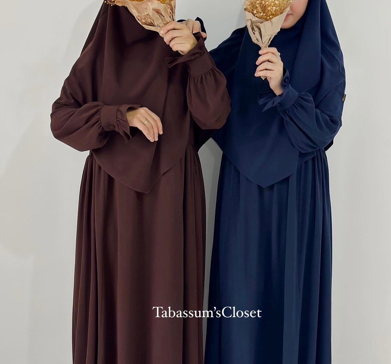 Maryam- Silk Dress+Khimar Set-Navy
