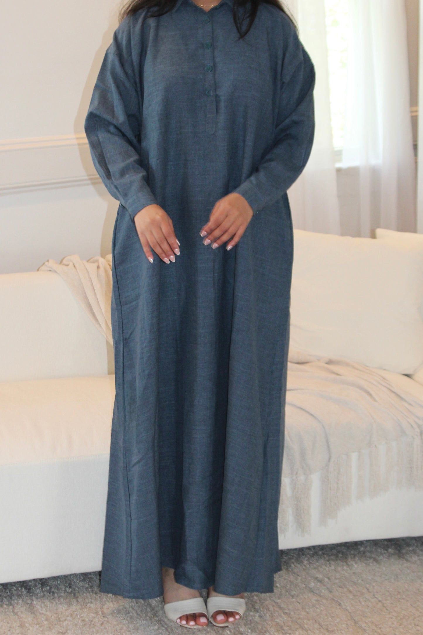 Shirt Abaya-Front button-Steel Blue