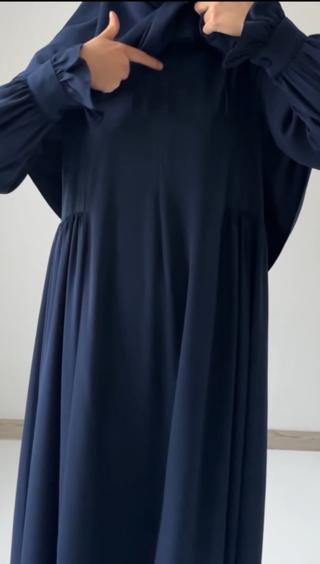 Maryam- Silk Dress+Khimar Set-Navy