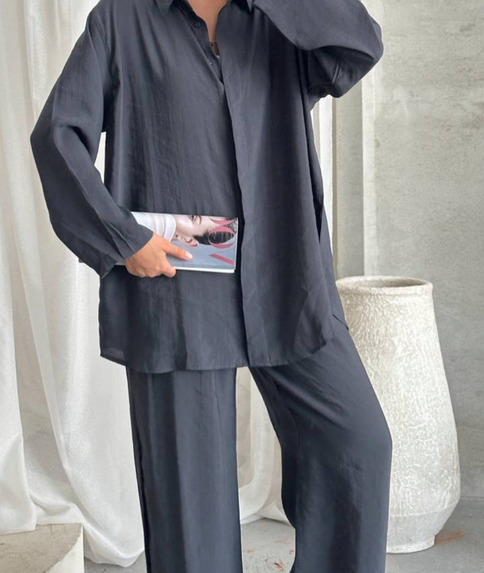 Two-piece-Shirt+Pant Set-Dark Grey