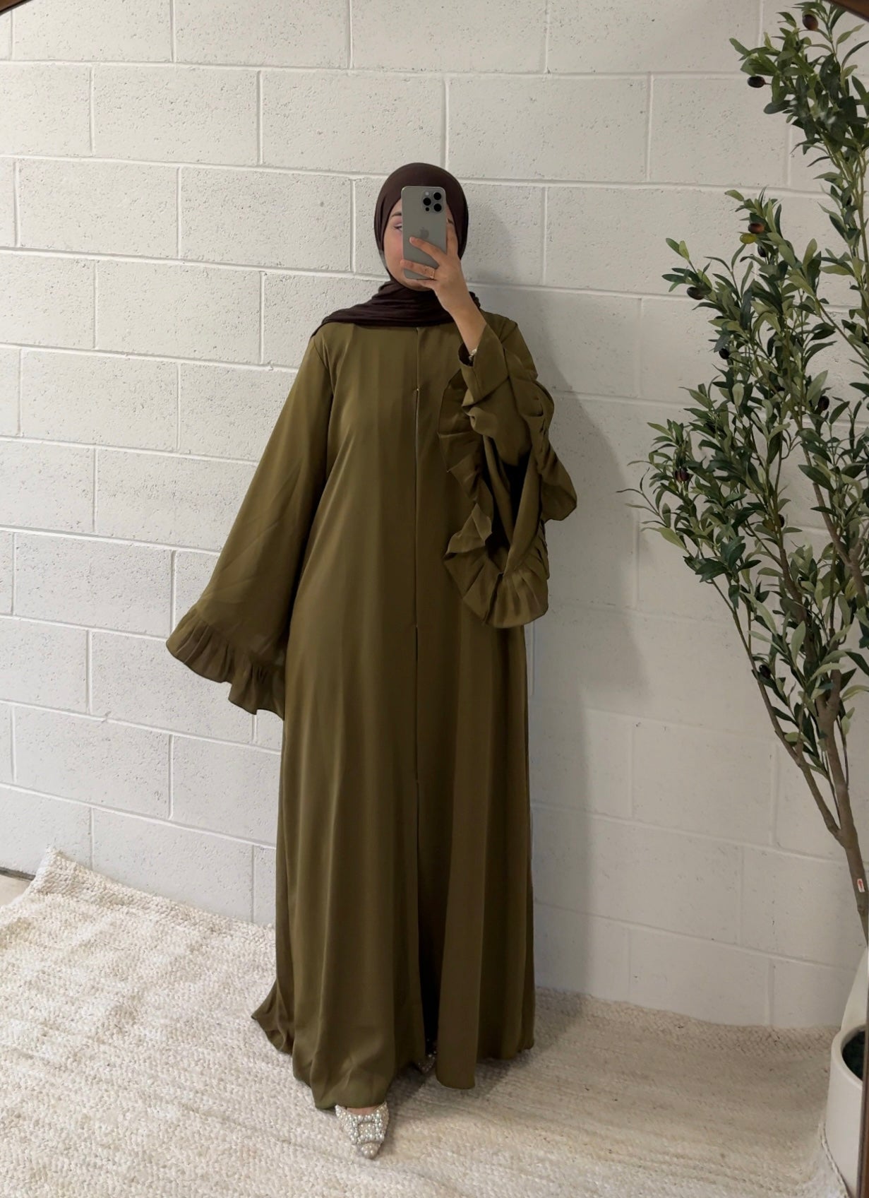 Imaan- Three-piece Abaya Set-Army