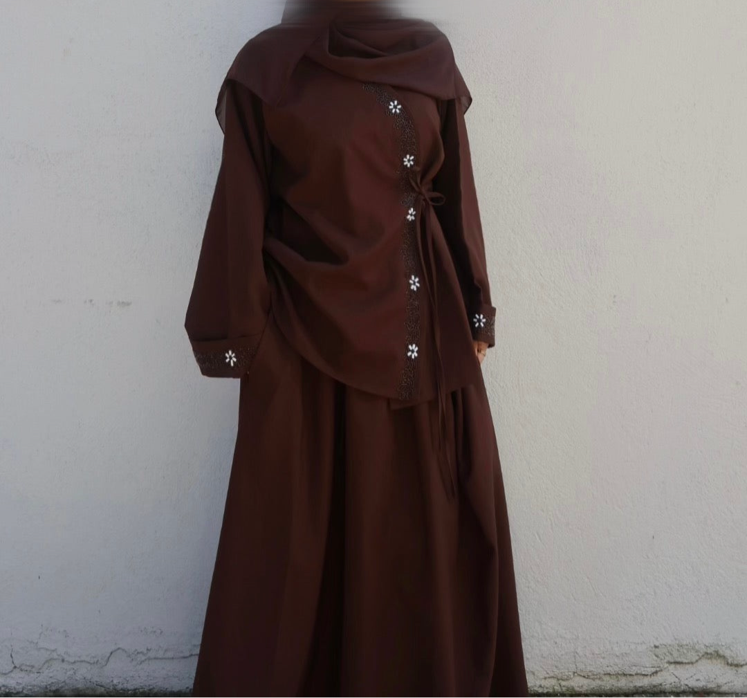 Hana-Handwork-Two-Piece Skirt Set-Chocolate Brown