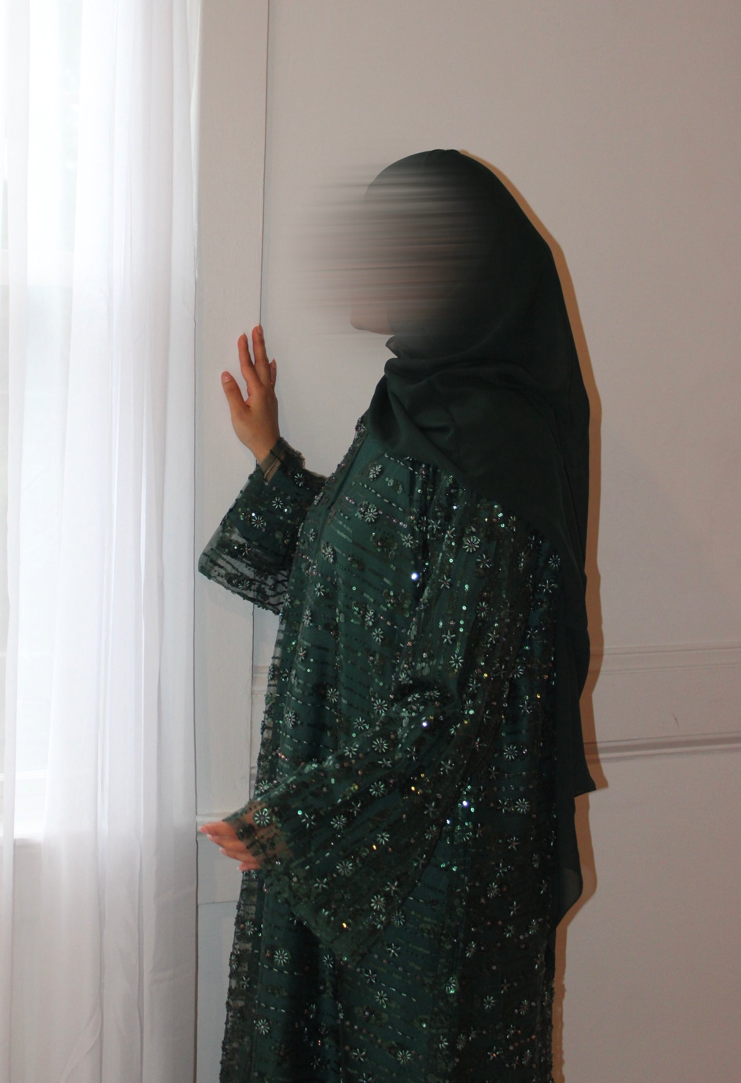 Roya-Heavily embellished-Abaya Set-Dark Green