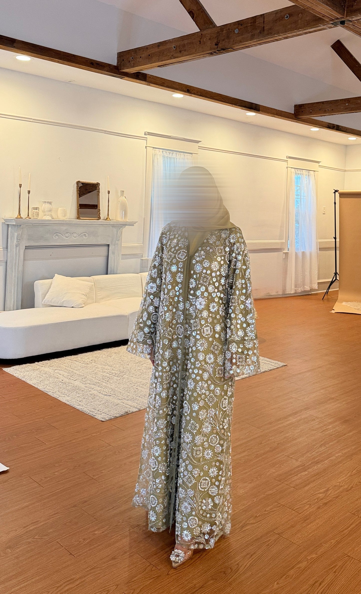 Roya-Heavily embellished-Abaya Set-Camo Yellow