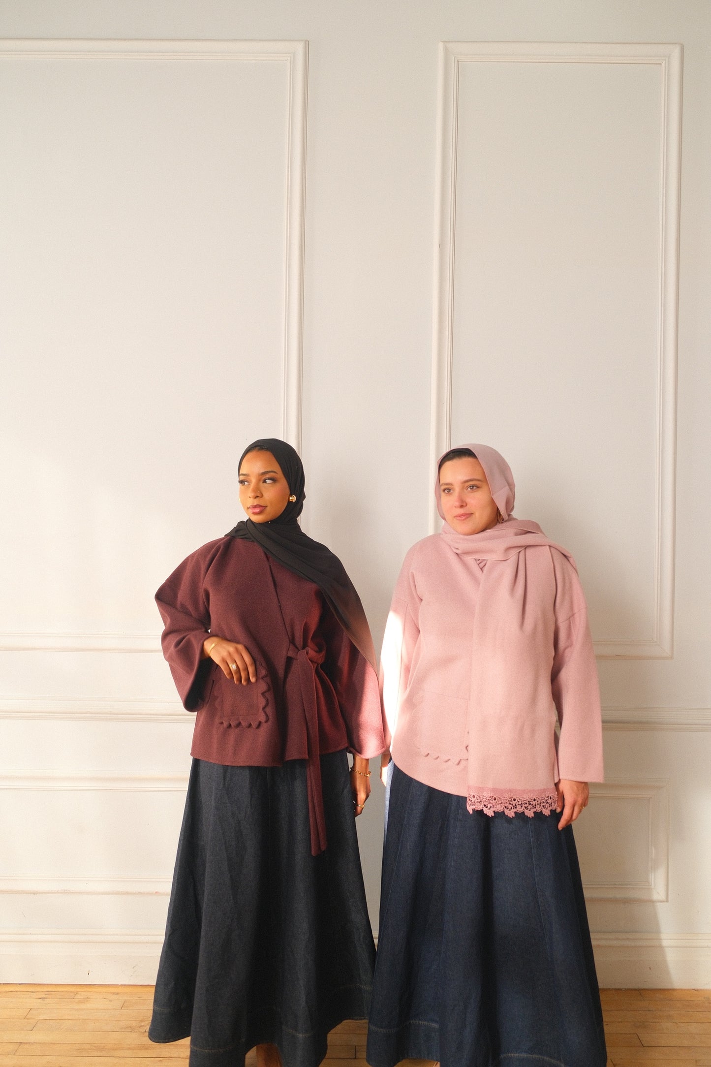 Hana-Wool Top and Shawl -Side Tie-Pink