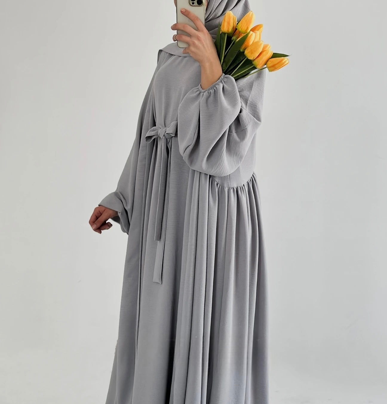 Tabassum-Four-Piece Abaya Set-Light Gray