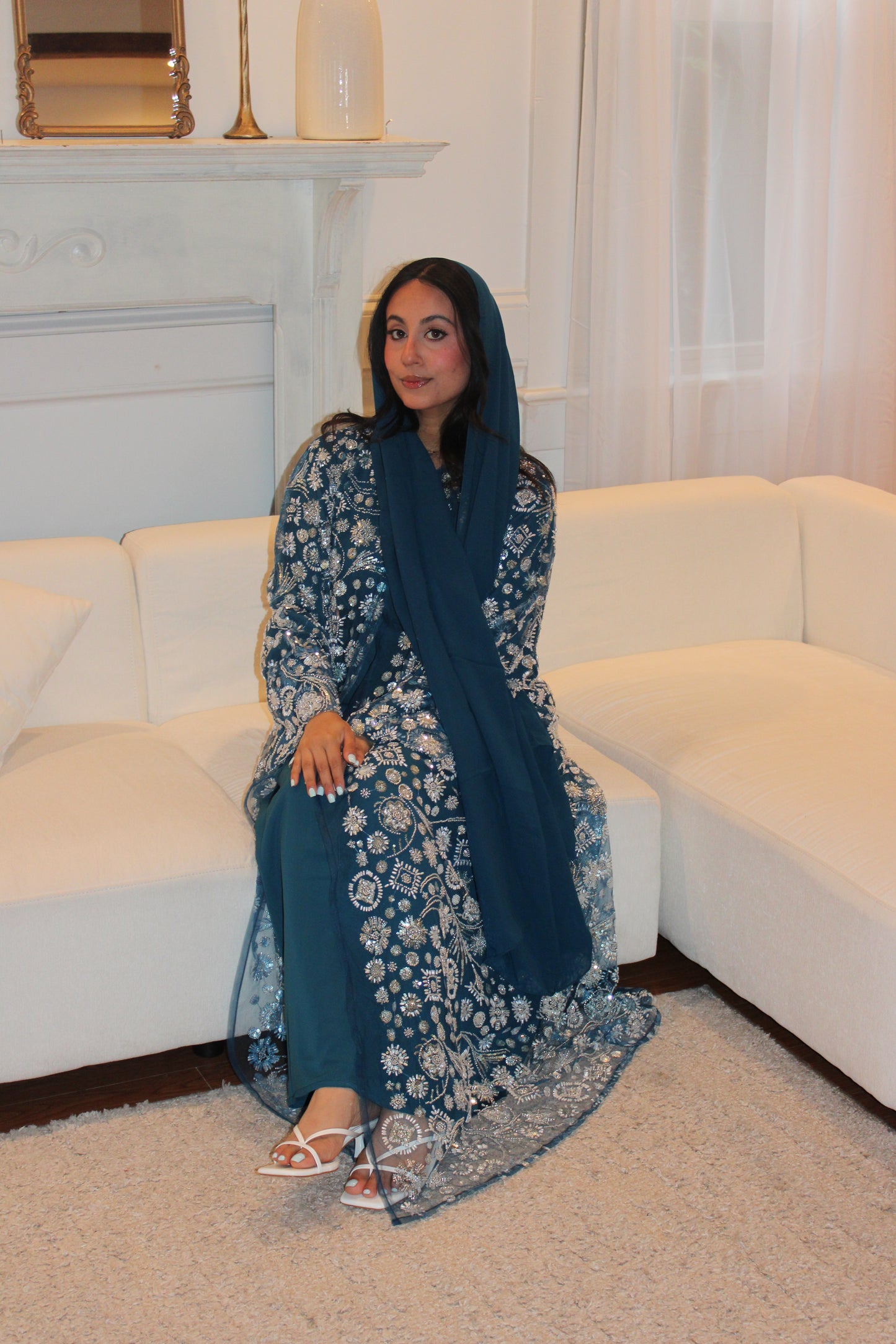 Roya-Heavily embellished-Abaya Set-Crystal Teal