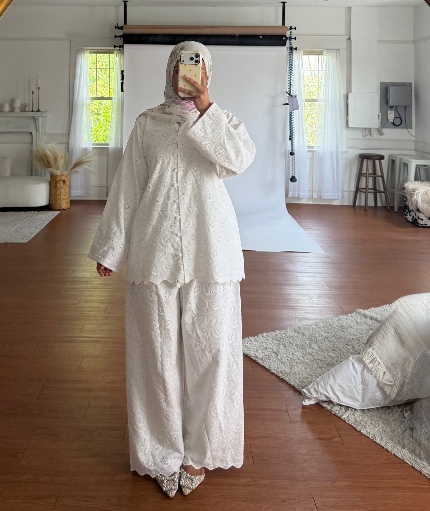 Two Piece-Cotton Top and Pant-Set-White