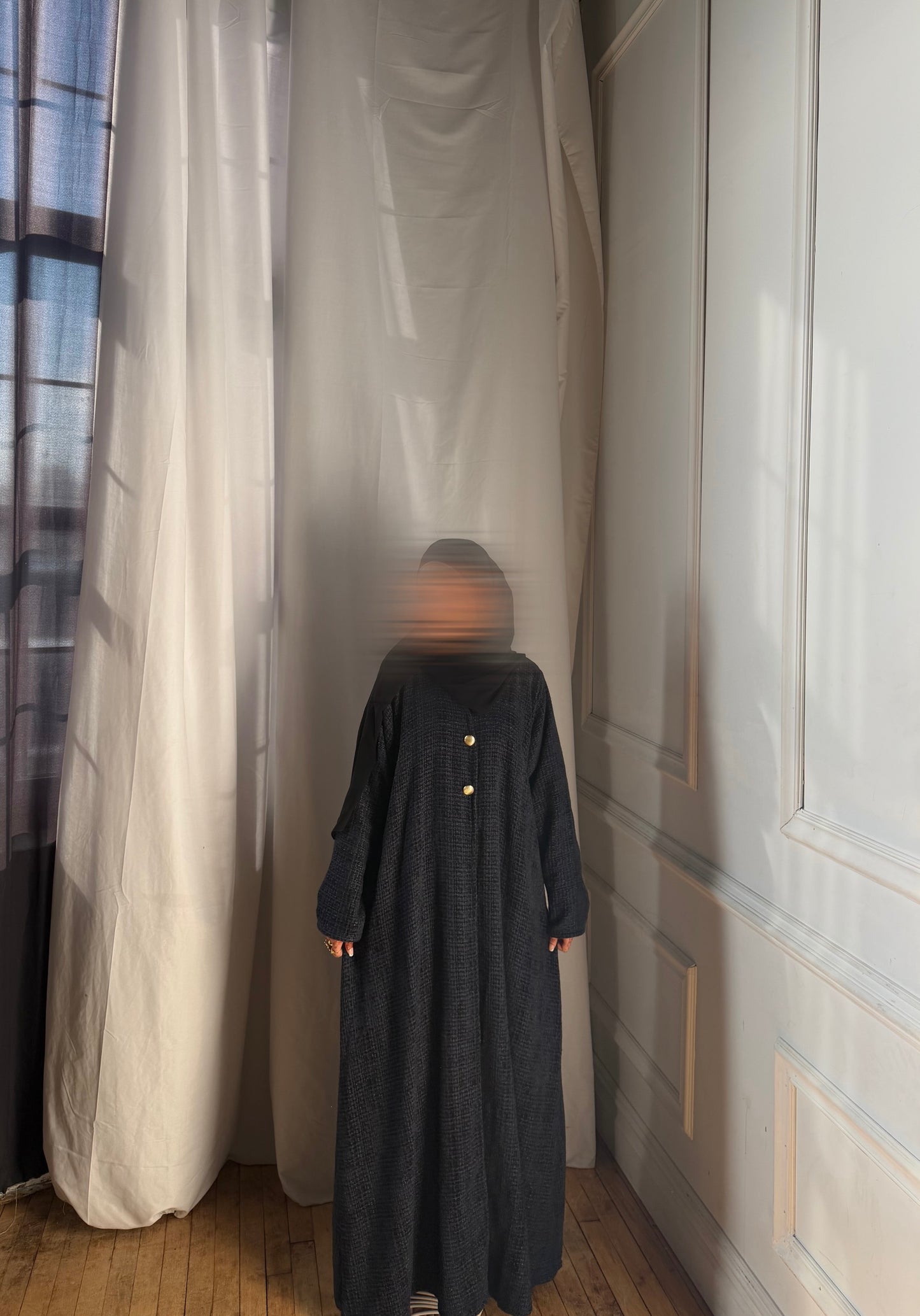 Tweed Abaya+Hijab-Navy