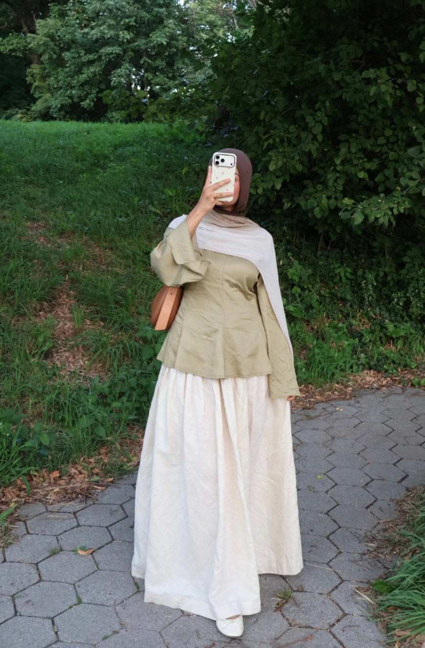 Mira Linen-Cotton Blend Maxi Skirt-Ivory
