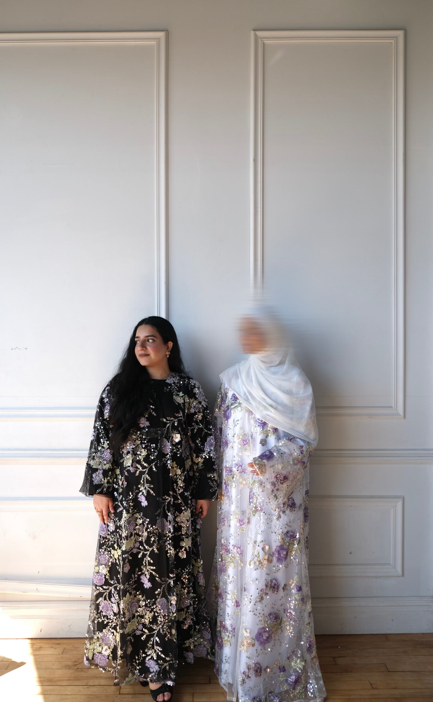 Nouri-Heavy Flower Work-White Abaya Set
