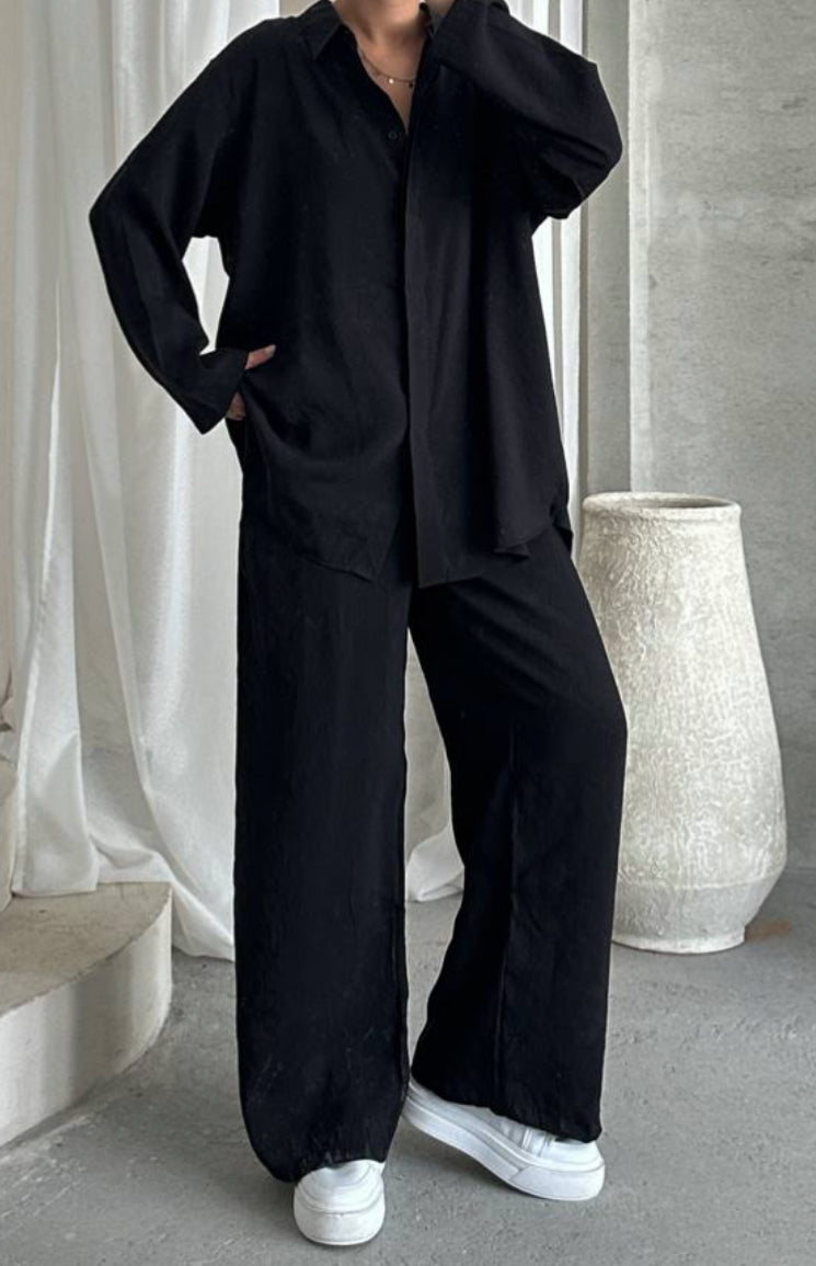 Two-piece-Shirt+Pant Set-Black