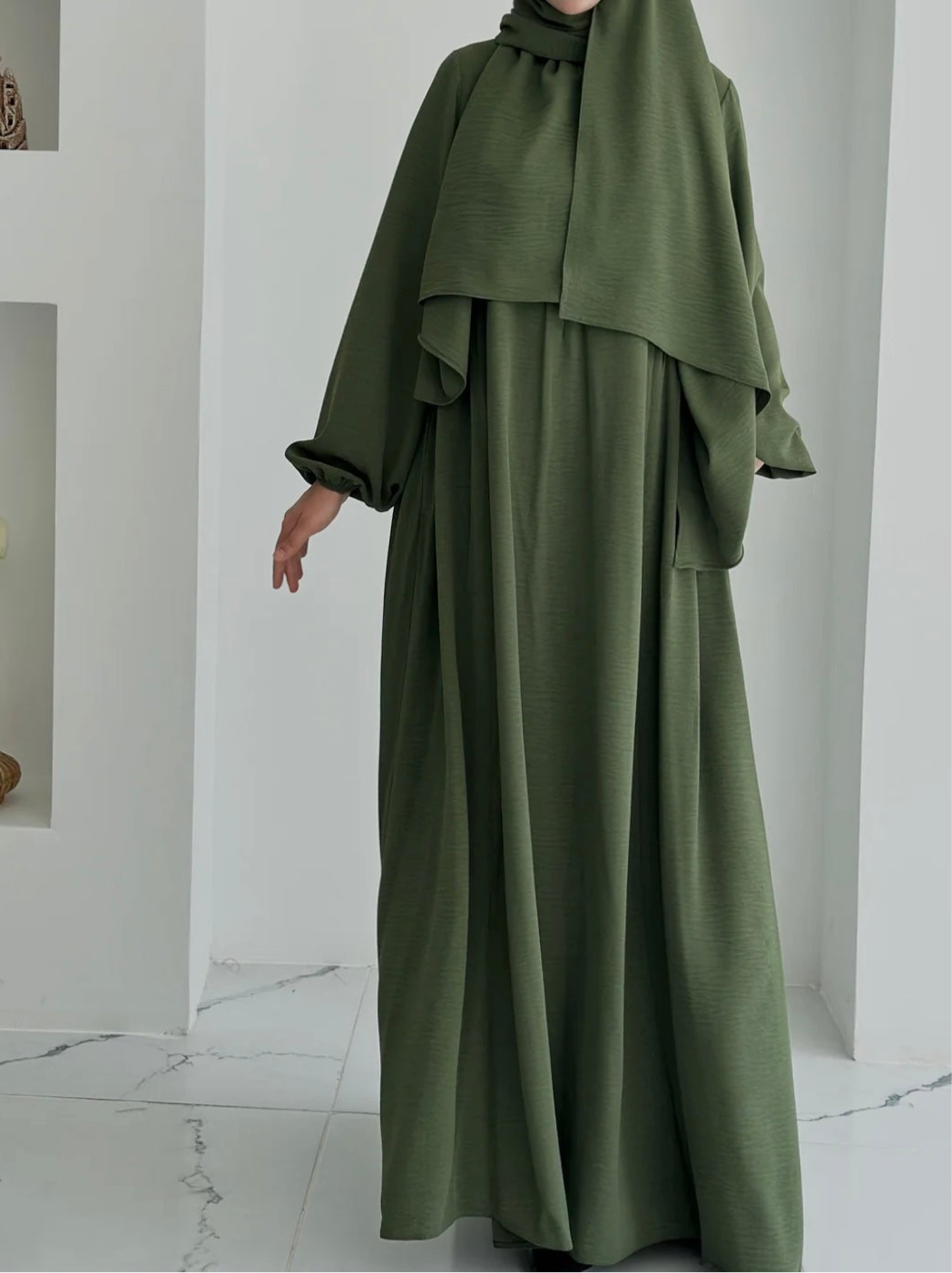 Aamina- Dress+Hijab-Olive-Nursing Friendly