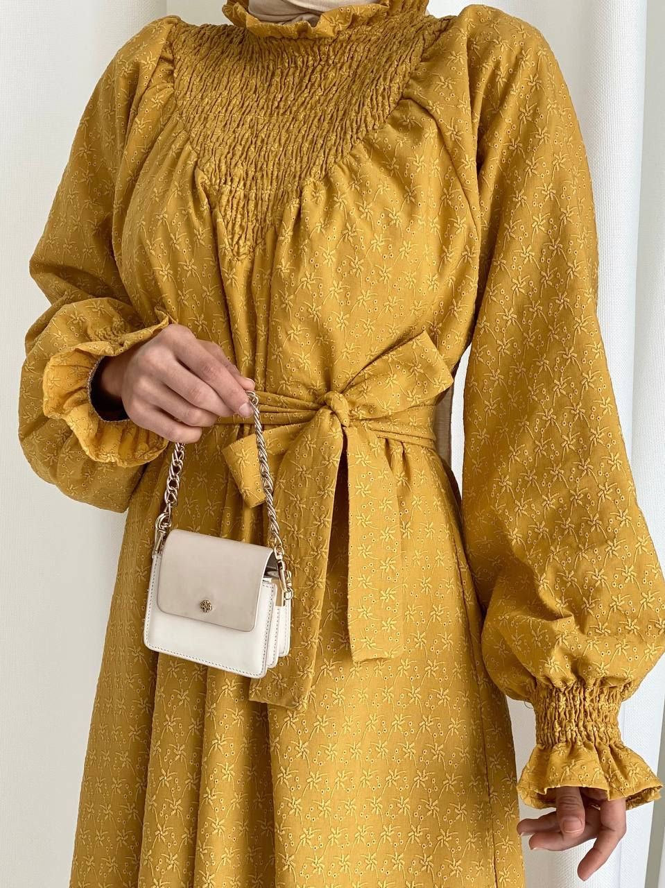 Asma-Mustard embroidery dress