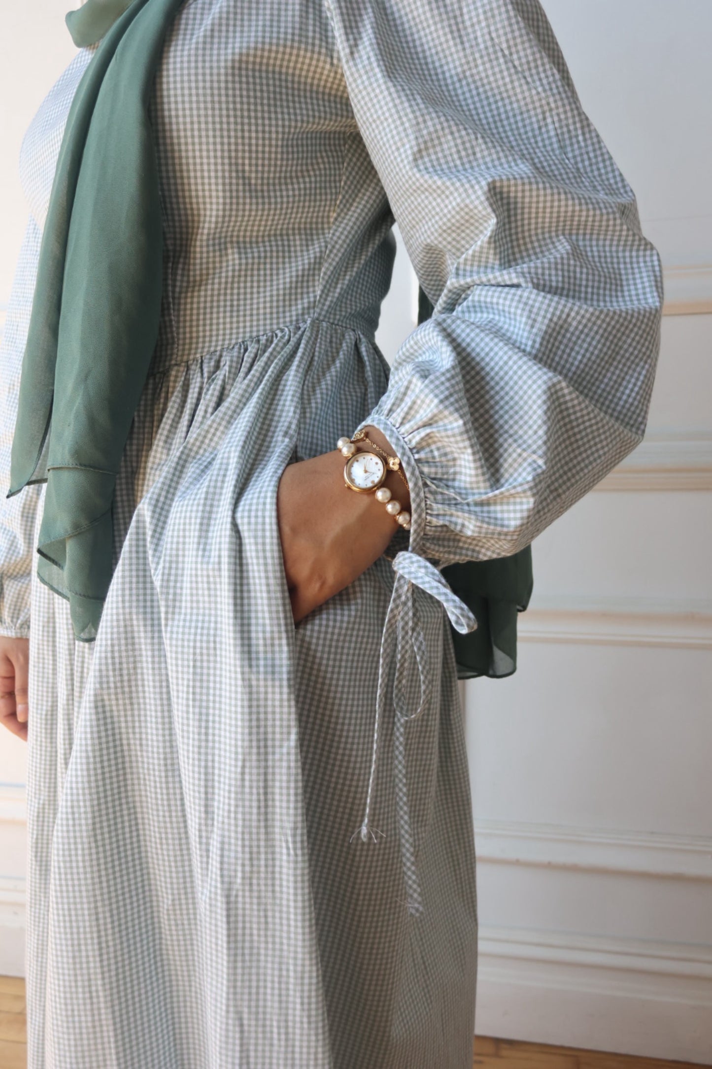 Gingham-Dropped Waist-100%Cotton Dress