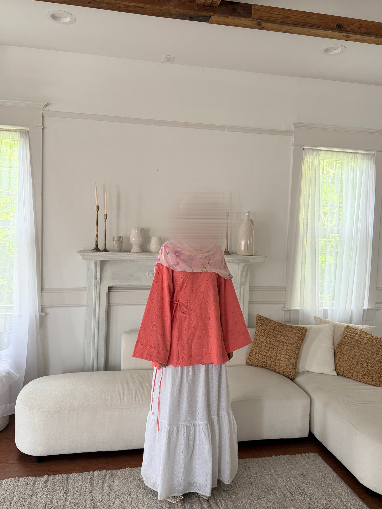 Kimono-Side Tie-Cotton Top-Peach Orange