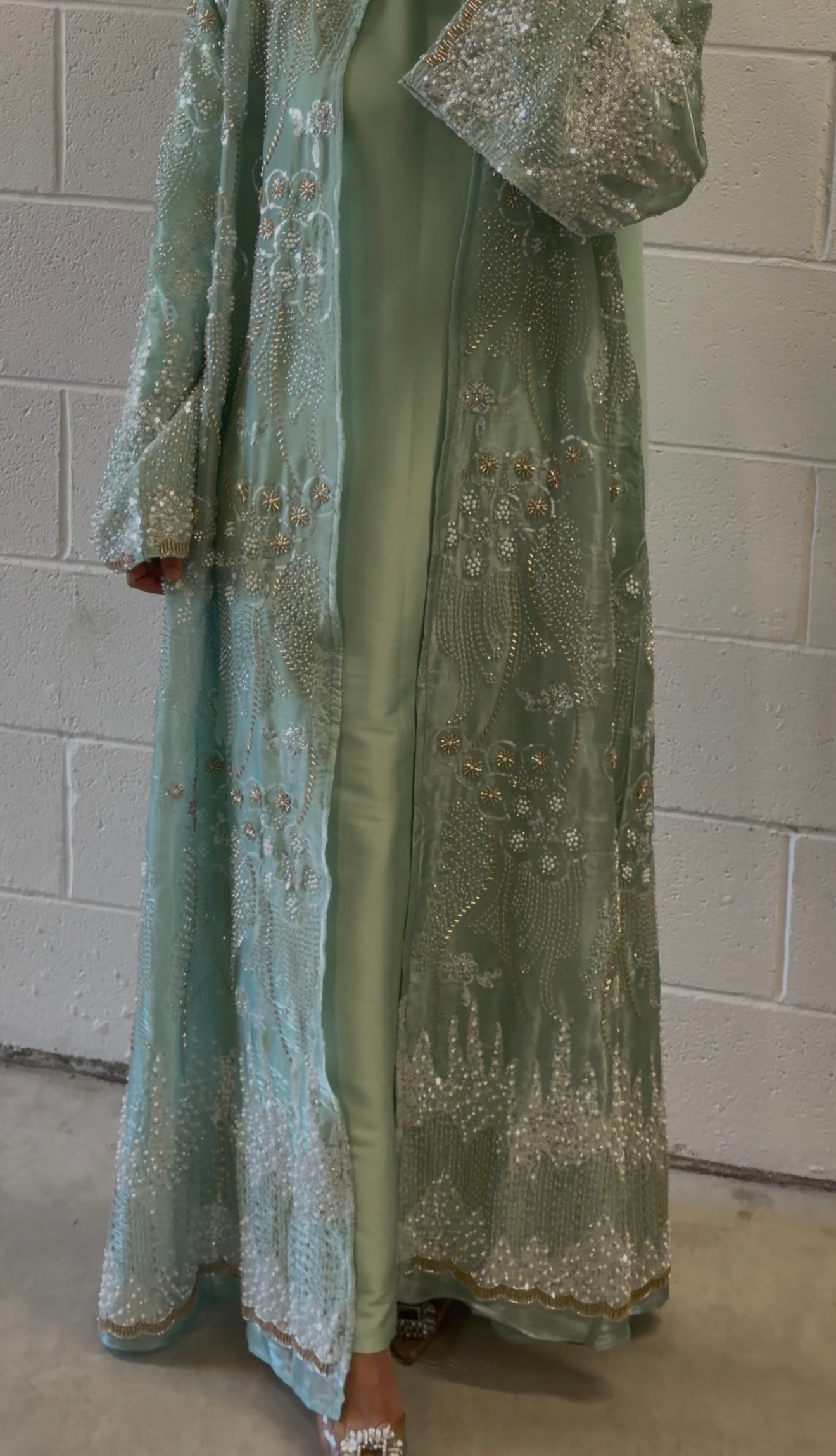 Liyana-Organza Embellished Abaya-Three-piece