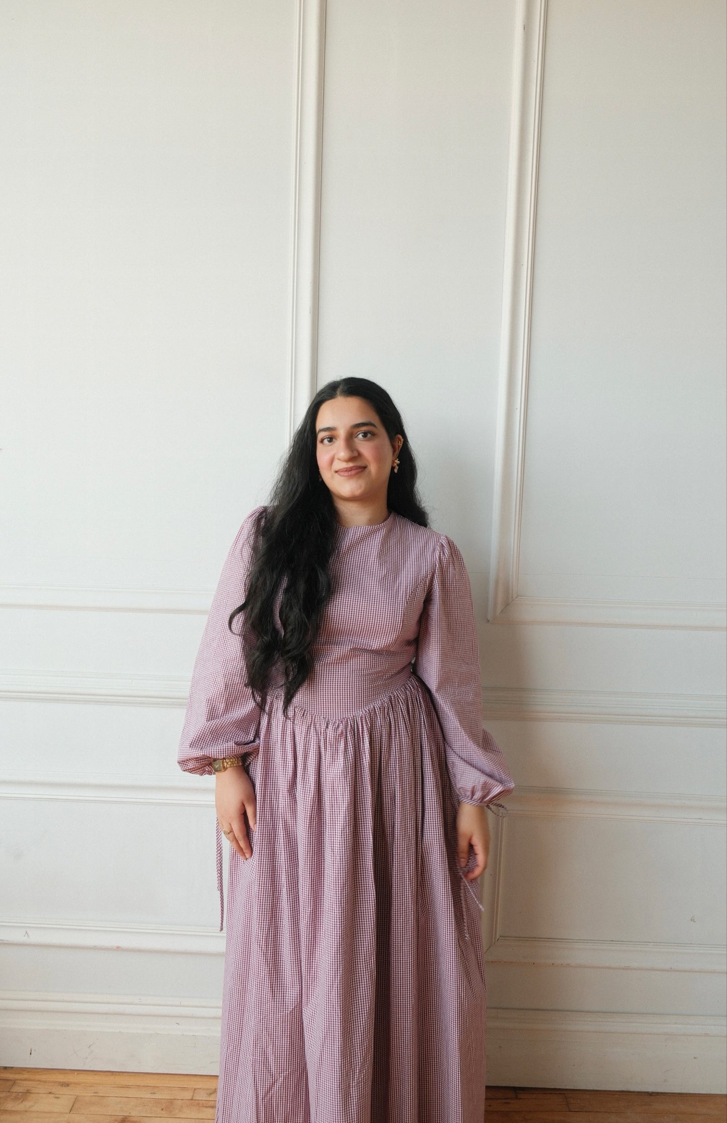 Gingham-Dropped Waist-100%Cotton Dress
