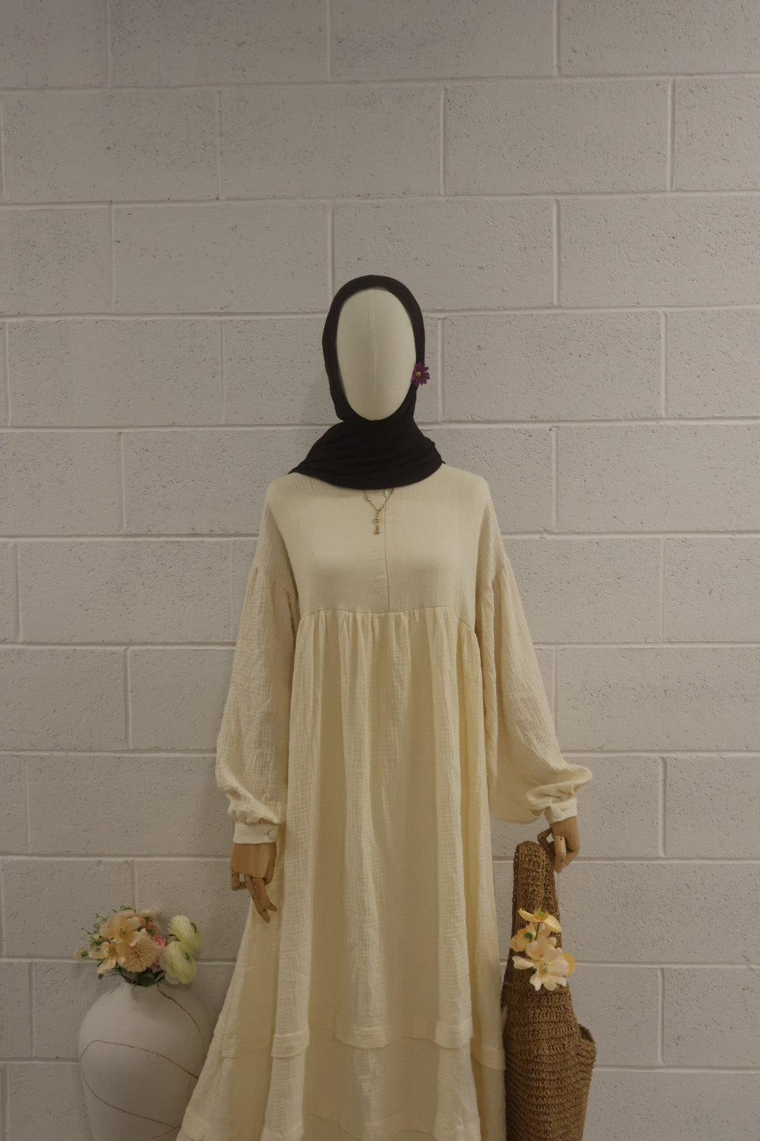 Farah-Organic Muslin Dress-Cream