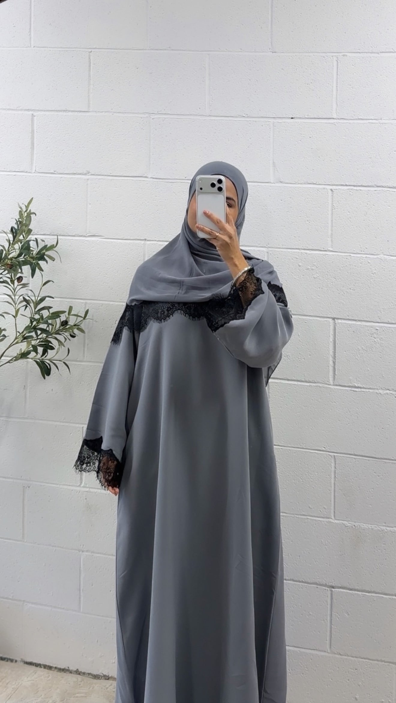 Rania-Abaya Crepe Set-State Gray