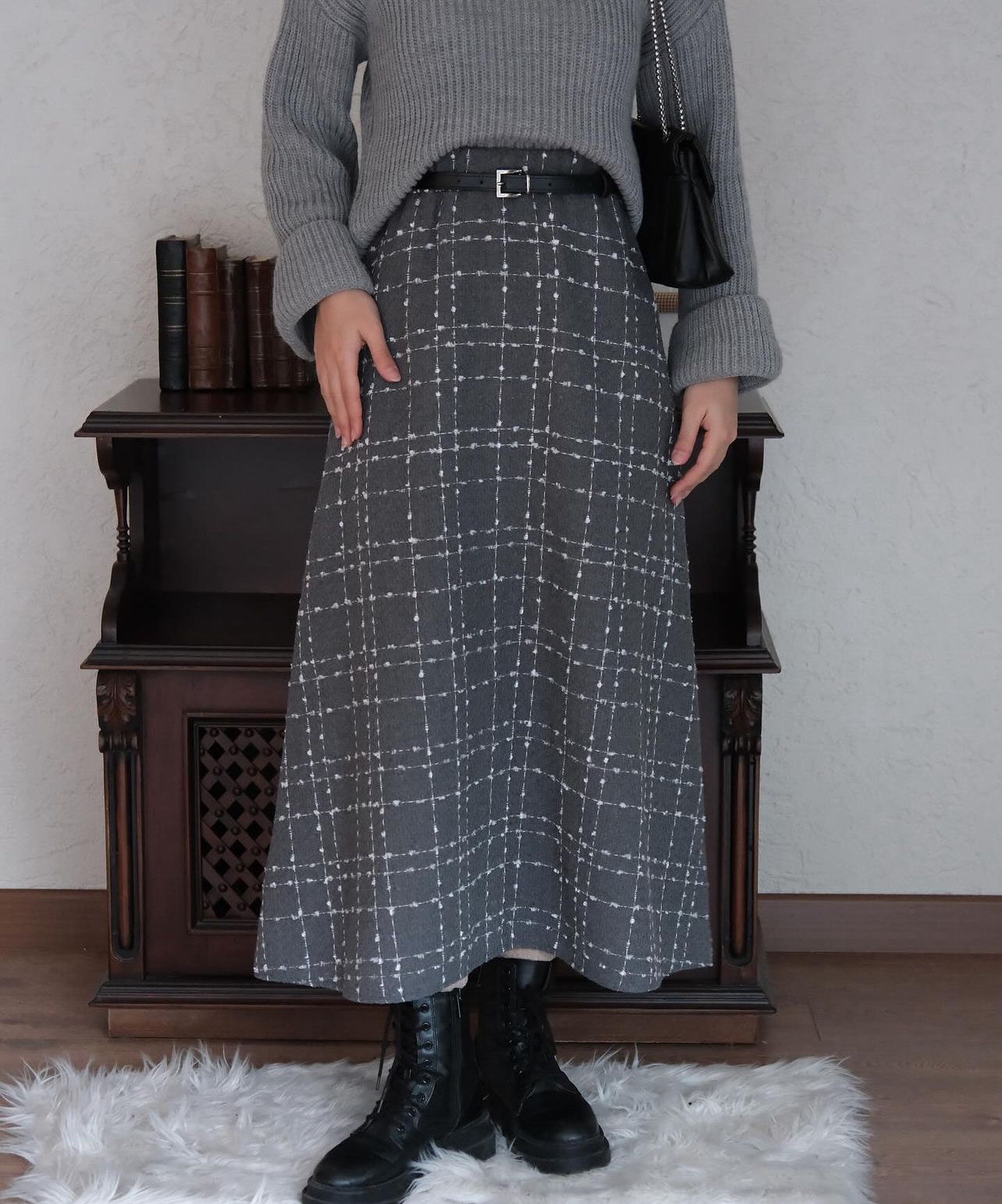Gray Maxi Skirt- Tweed Fabric