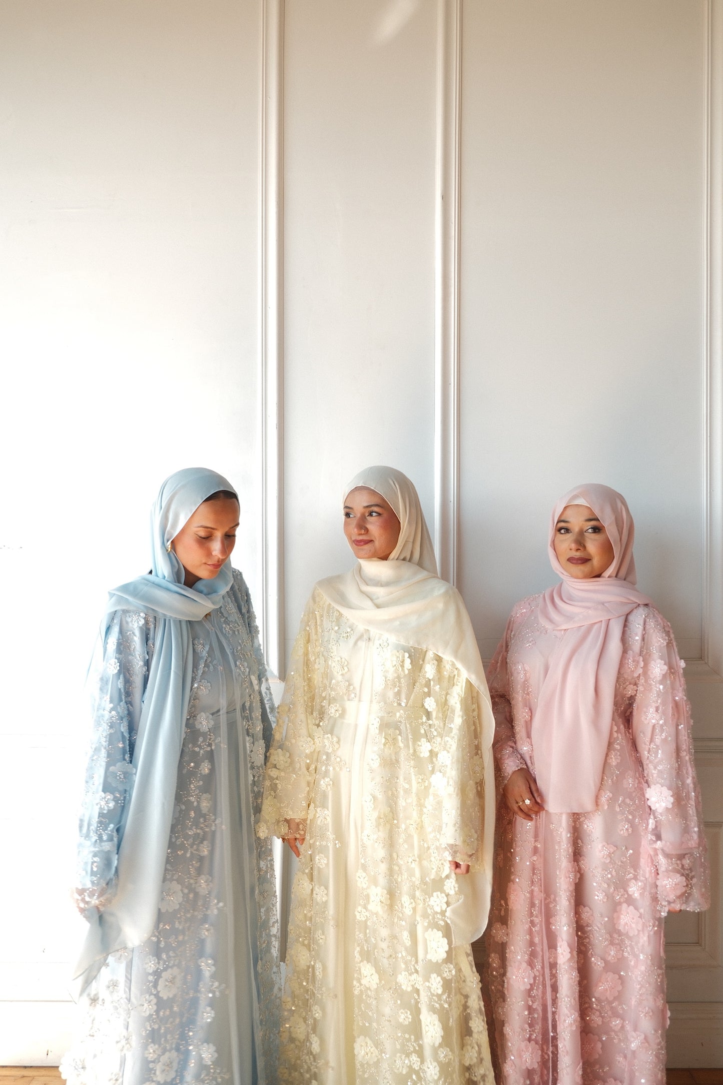 Malika-Heavy Work Flower Abaya - Pale Yellow