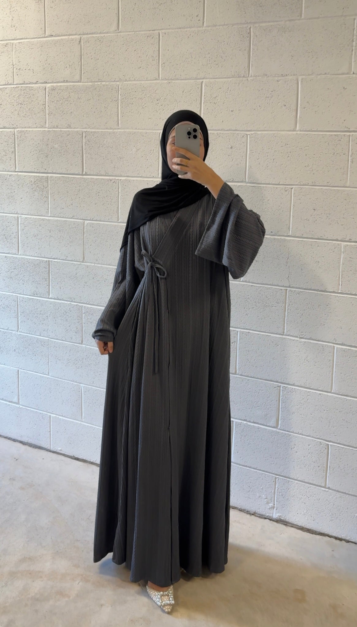 Haya-Two-piece-Knitted Abaya set-Grey