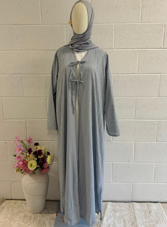 Hafsa-Front-Tie-Blue Cotton Abaya+hijab