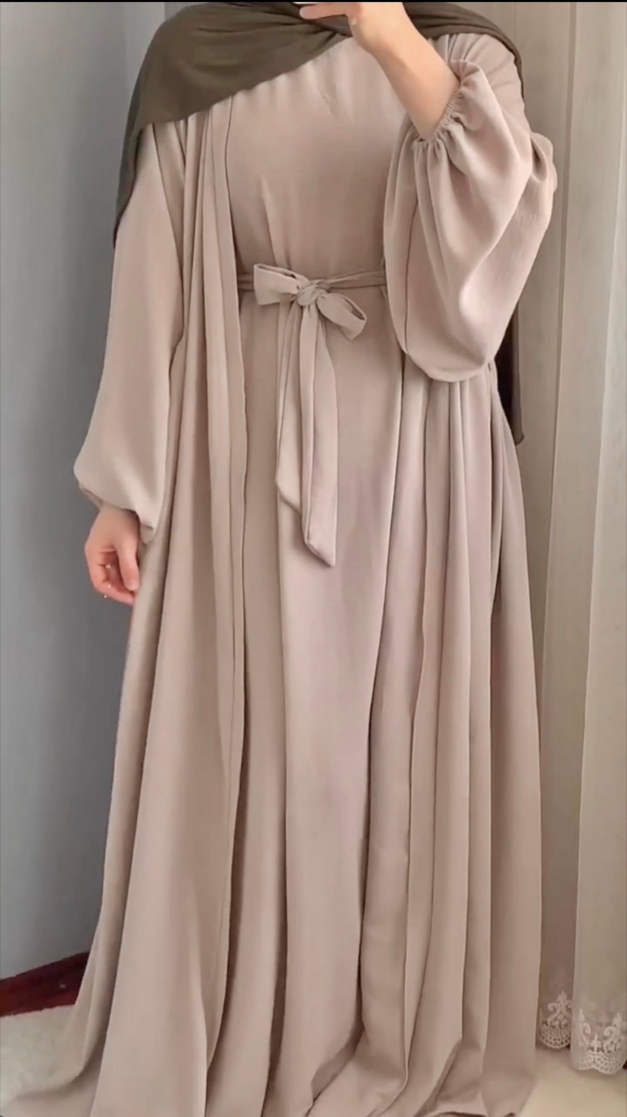 Tabassum-Four-Piece Abaya Set-Beige